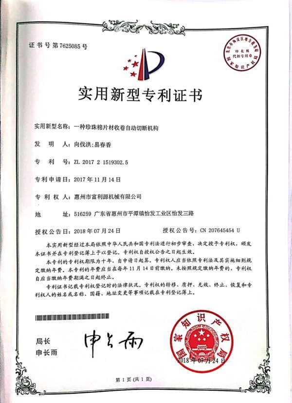 FLY EPE FOAM MACHINE PATENS (3)